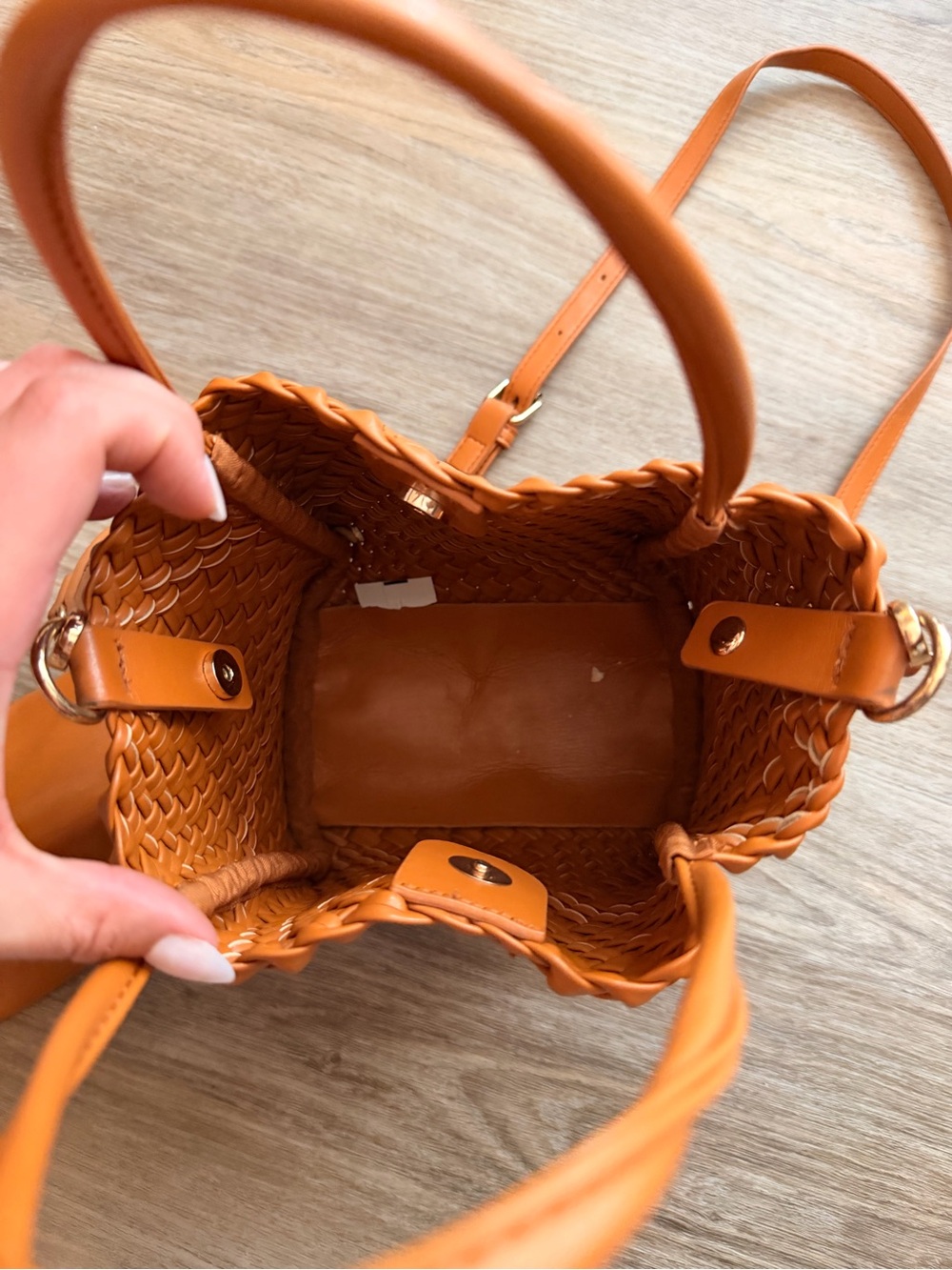 Anthropologie Woven Mini Tote in Cognac Orange - Picture 2 of 6